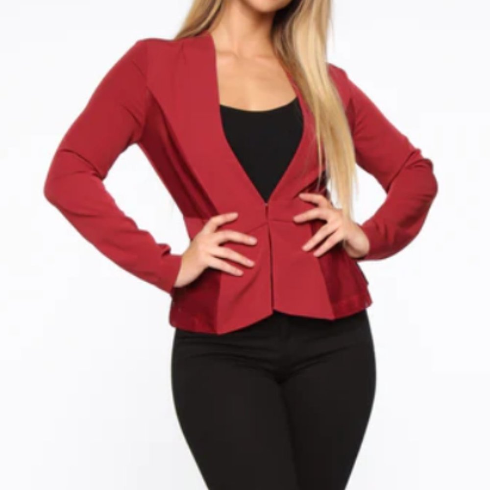 Women's Fashion Nova All of a Sudden Mesh Blazer in Burgundy